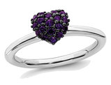 1/3 Carat (ctw) Amethyst Heart Cluster Promise Ring in Sterling Silver